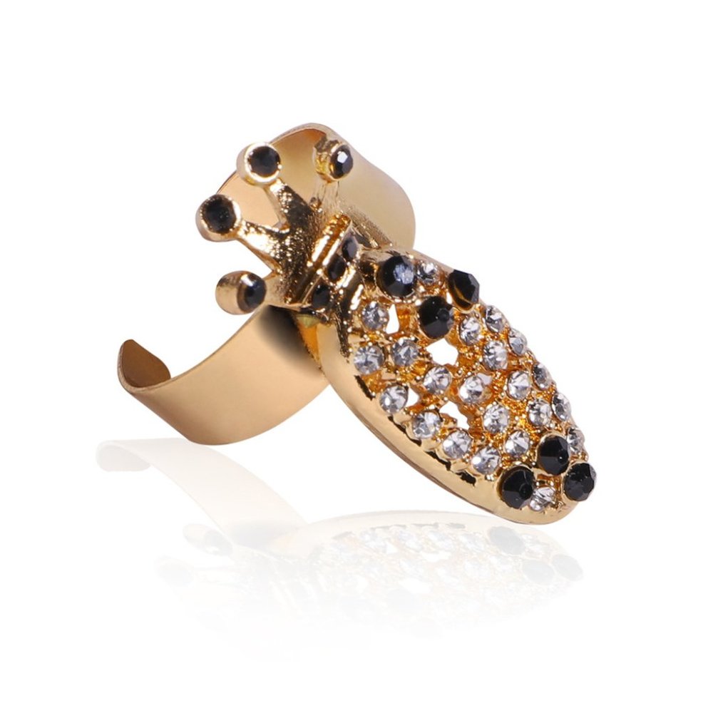 Gold Tone Black Diamond Crown Boho Bling-Bling ThumbNail Ring sku0277